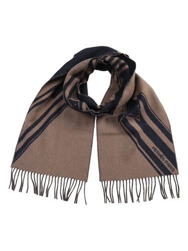 HERMES カシミア100% メンズマフラー HERMES (エルメス) メンズ マフラー カシミヤ100％ フリンジ サングル