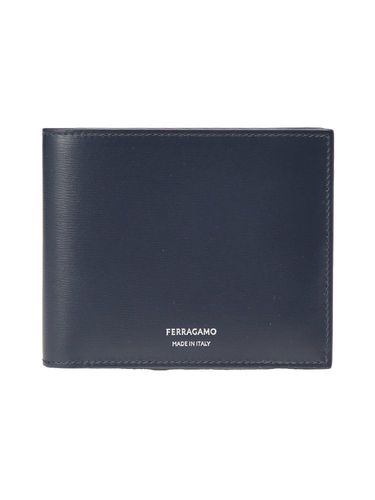 新ロゴデザイン　FERRAGAMO レザー ケース 黒/青 Salvatore Ferragamo (サルヴァトーレフェラガモ) メンズ カードケース