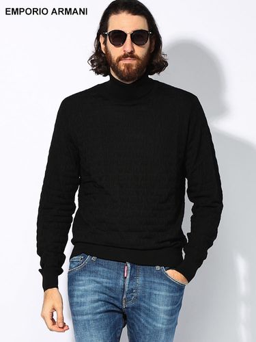 エンポリオアルマーニ　ロゴ　クルーネック　ウール　ニット　セーター　メンズ　黒 EMPORIO ARMANI エンポリオアルマーニ クルーネックニット/セーター