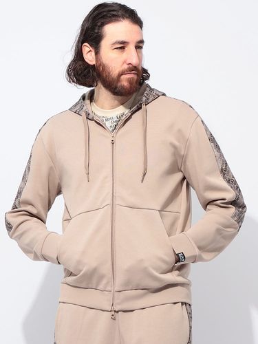 パーカー ストレッチ ダンボールニット 袖ロゴパッチ フルジップ