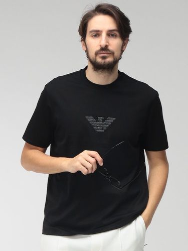 新品【エンポリオアルマーニ】ロゴ刺繍 スキッパーネック ポロシャツ 黒 M(L) EMPORIO ARMANI ポロシャツ 「エンポリオ アルマーニ」ポロシャツ