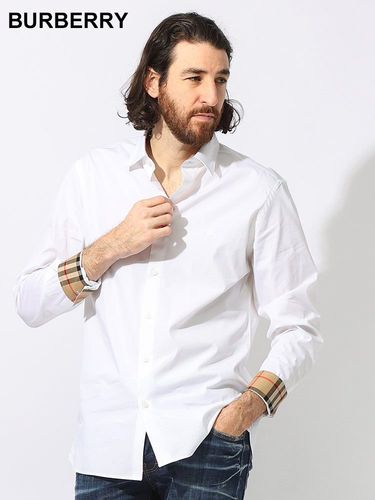 【美品】バーバリー　EKDプリント　オックスフォード　オーバーシャツ　ホワイト BURBERRY (バーバリー) EKD ストレッチコットン シャツ BB8071465