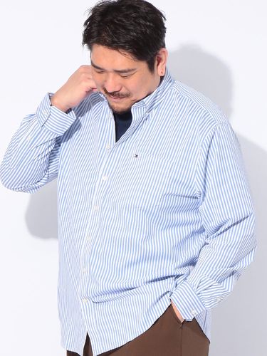 長袖 シャツ コットン フラッグロゴ ストライプ柄 トップス カジュアル