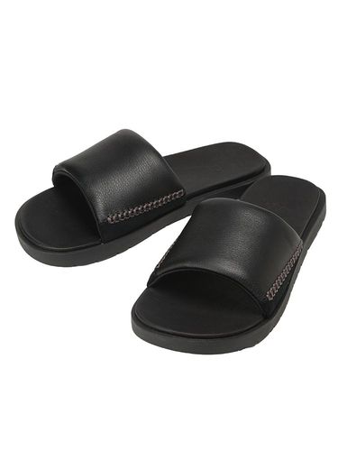 UGG ブラック スライドサンダル UGG (アグ) レザー スライドサンダル SEASIDE Ⅱ SLIDE メンズ 7(US) 8