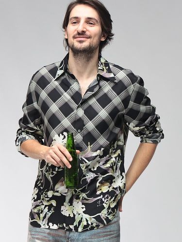ETRO (エトロ) メンズ シャツ 長袖 麻100％ ワンポイント ロゴ リネン
