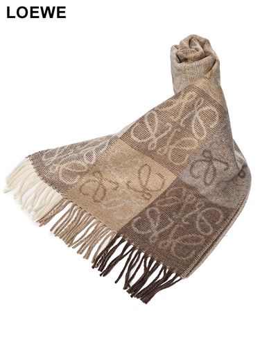 FENDI (フェンディ) カシミヤ混 ズッカ柄 総柄 フリンジ マフラー