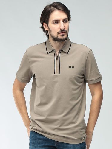 HUGO BOSS (ヒューゴボス) メンズ ポロシャツ 半袖 ハーフジップ