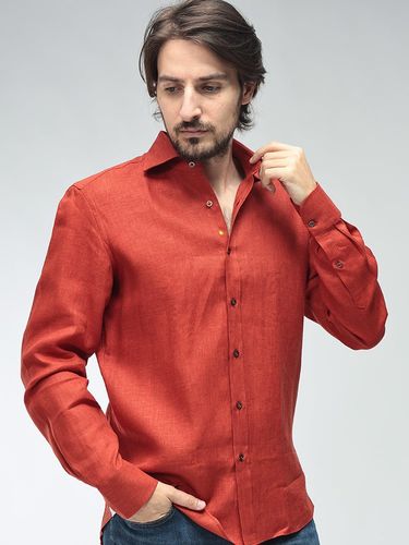 ETRO (エトロ) メンズ シャツ 長袖 麻100％ ワンポイント ロゴ リネン