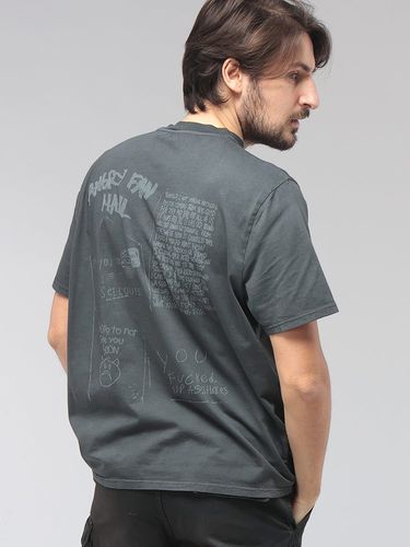 STONE  コンパスロゴ刺繍 半袖ワークシャツ チャコールグレー STONE ISLAND (ストーンアイランド) コンパスロゴ クルーネック 半袖 T