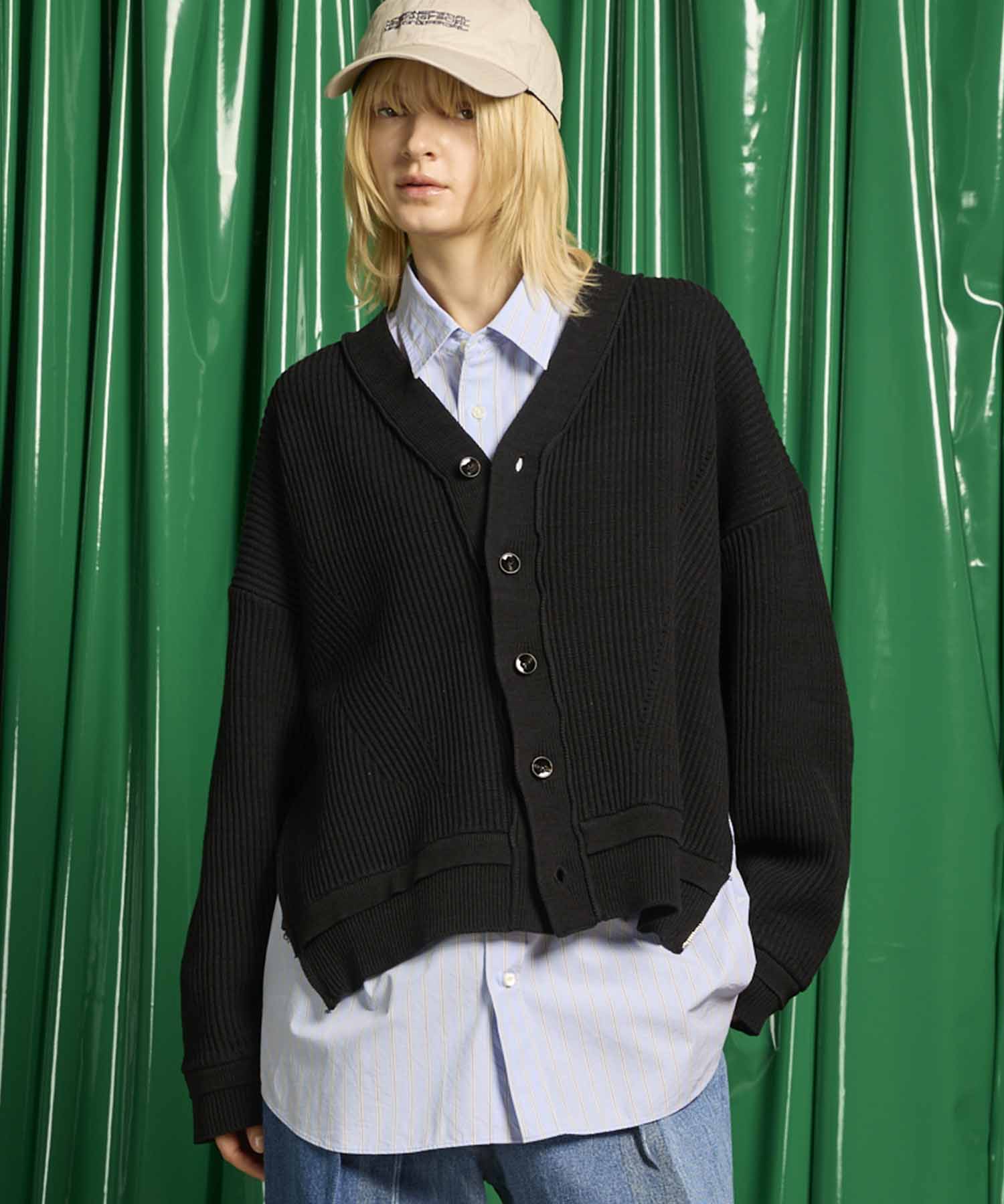 Snow Wash Damaged Prime-Over Crew Neck Knit Pullover