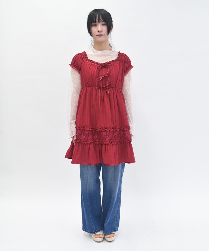 axes femmeビッグリボン　チュニック　フリルカットソー￼ リボン付フリルビッグ襟ブラウス | outlet | axes femme online shop