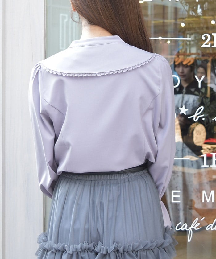 リボン付フリルビッグ襟ブラウス【期間限定価格】 | POETIQUE