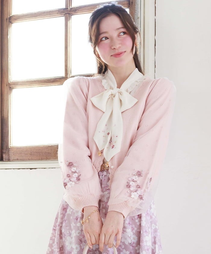 サクラ刺繍チュール袖カーディガン | axes femme | axes femme