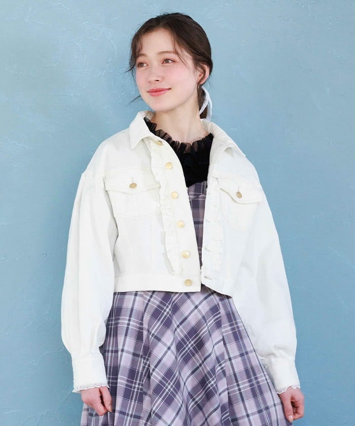 レース×フリルデニムジャケット【2点10%OFF対象商品