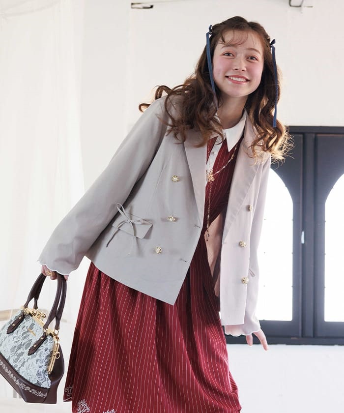 スカラップ刺繍ダブルジャケット | レディース服・レディース