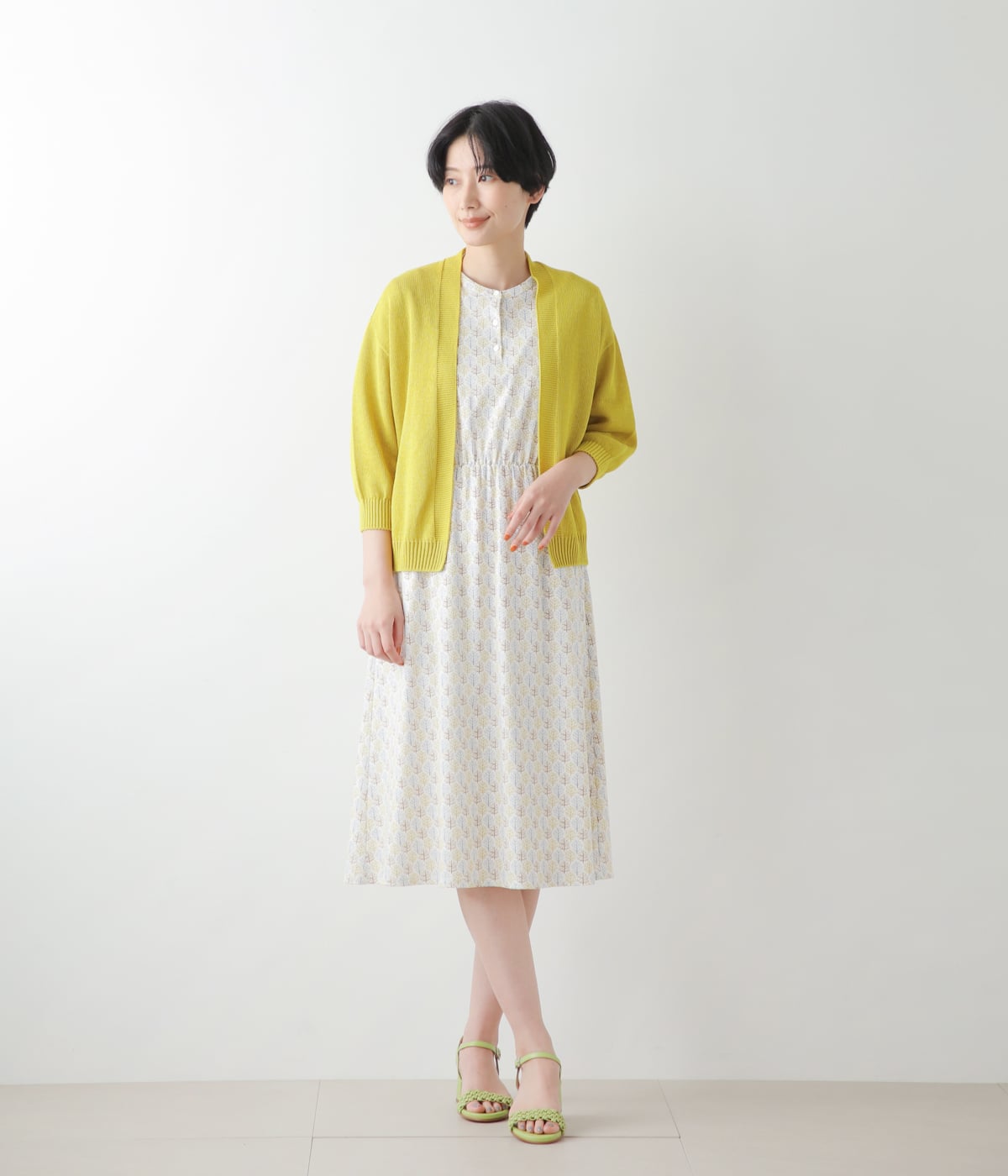 和紙コットン 7分袖ニットカーディガン(51718650-2023
