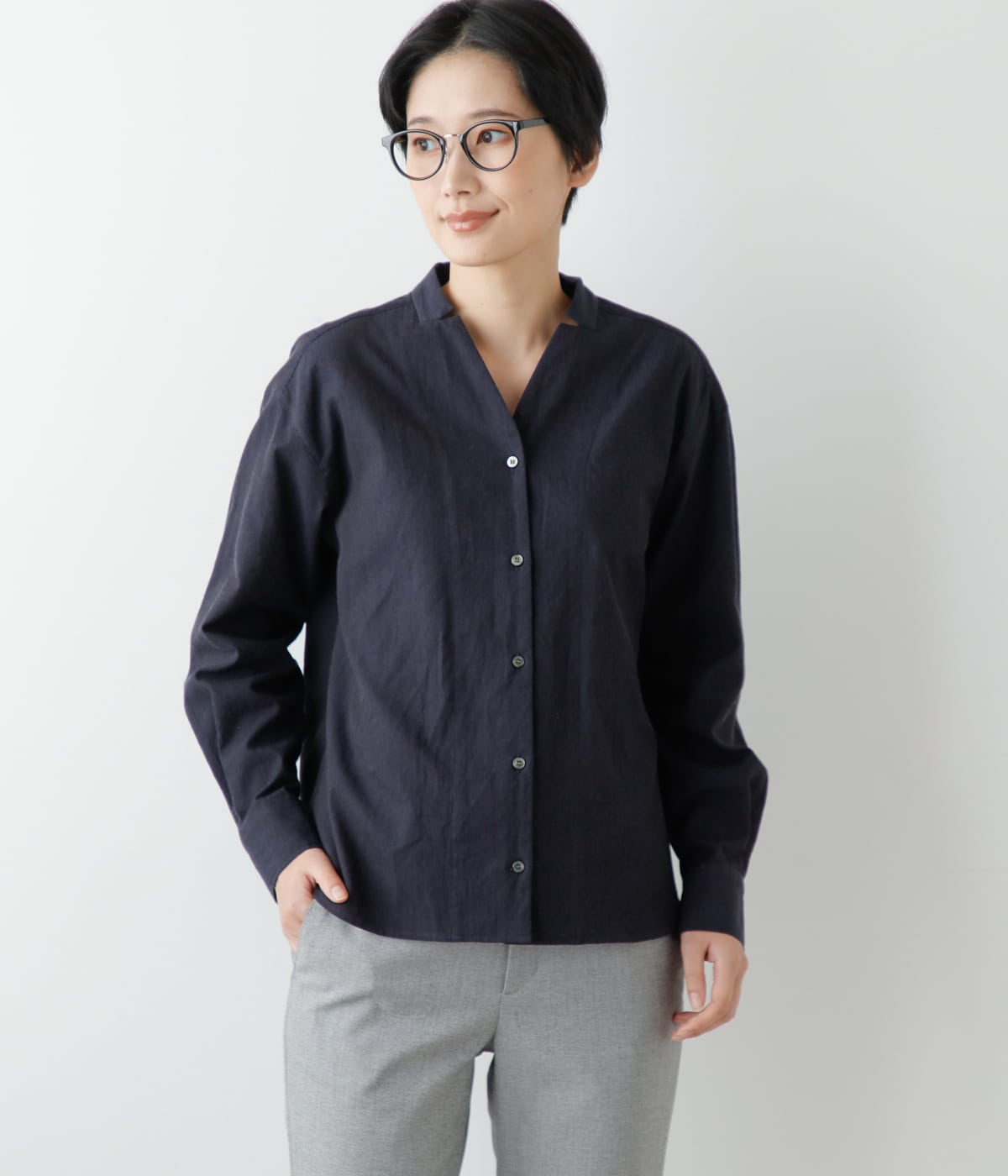 お歳暮ならオンライン L】コットンワッシャーピケ 刻み衿シャツ(54619210-2023 ジャケット・アウター