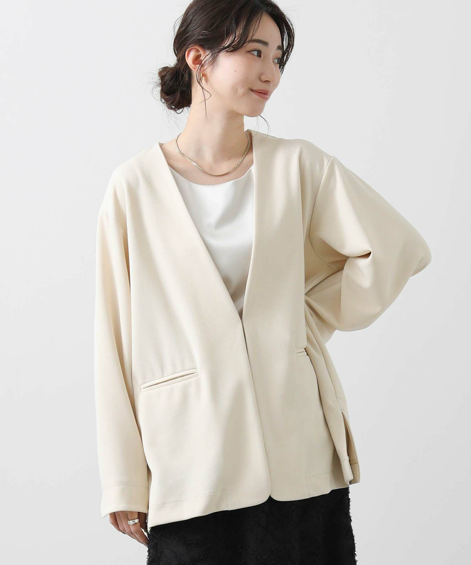 肌触りがいい Gready Brilliant【Special price】ノーカラーパールジャケット ジャケット・アウター
