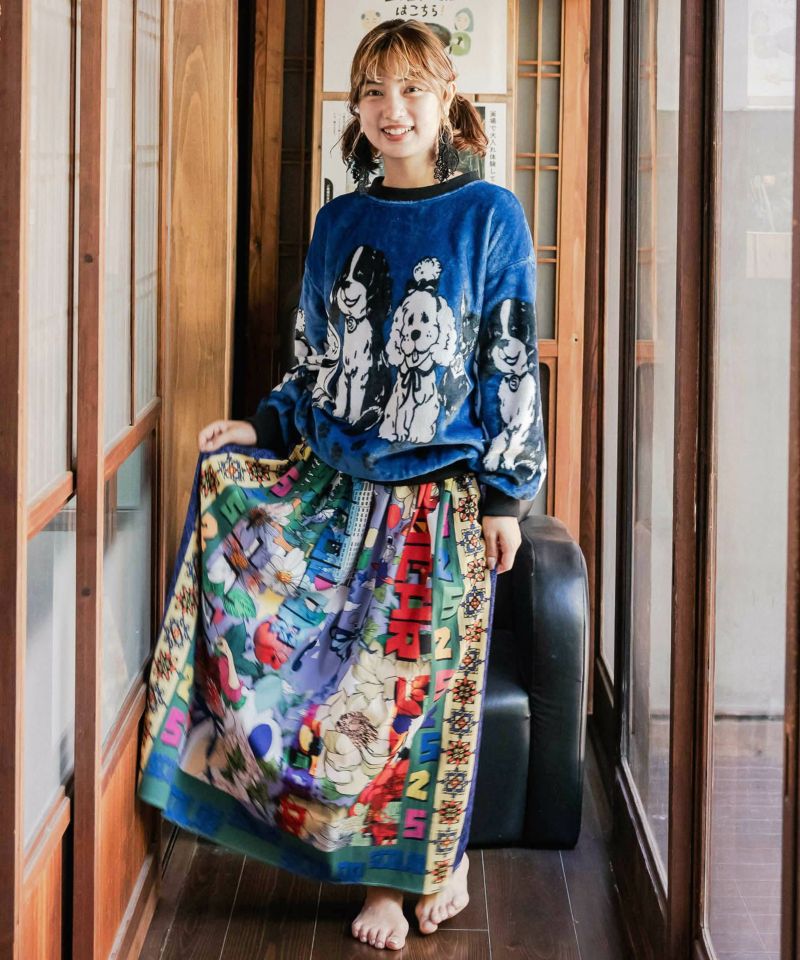 152636：いろんなネコだらけ 総柄切替プルオーバー（Tシャツ