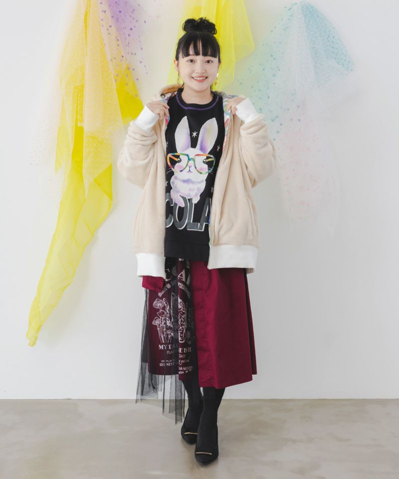 143757：チュール重ねネコ柄アシンメトリースカートの通販-ScoLar 