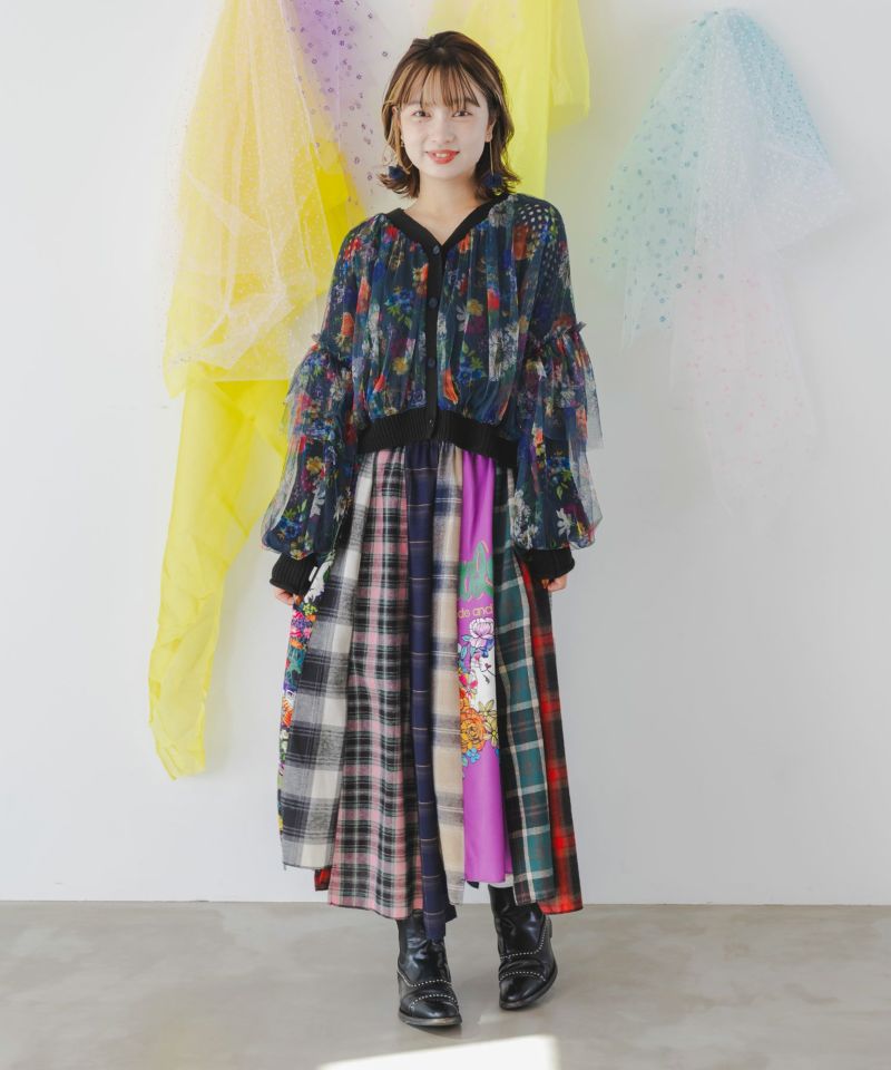 143765：花柄チュール重ねニットカーディガンの通販-ScoLar