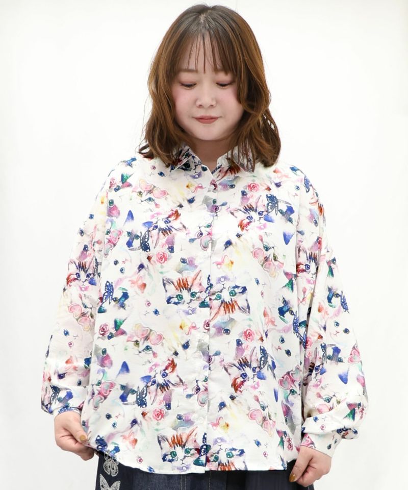 151604：蝶ネコ総柄チュニックシャツの通販-ScoLar