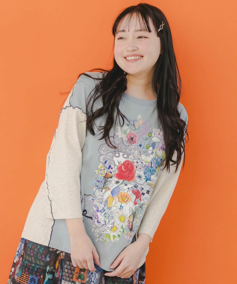 【送料込】 151654：スカラーちゃんと花 バイカラー7分袖Tシャツの通販-ScoLar トップス