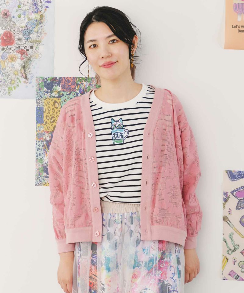 Scolar スカラー レディース トップス カーディガン 長袖 花 ジャガード コットン レース ガーリー フェミニン シアー感 レイヤードコーデ 151668 セール】151668：花ジャガードコットンレースカーディガン