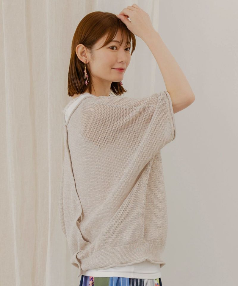 スカラー ScoLar ネコ柄麻混ニット 2WAYカーディガン
