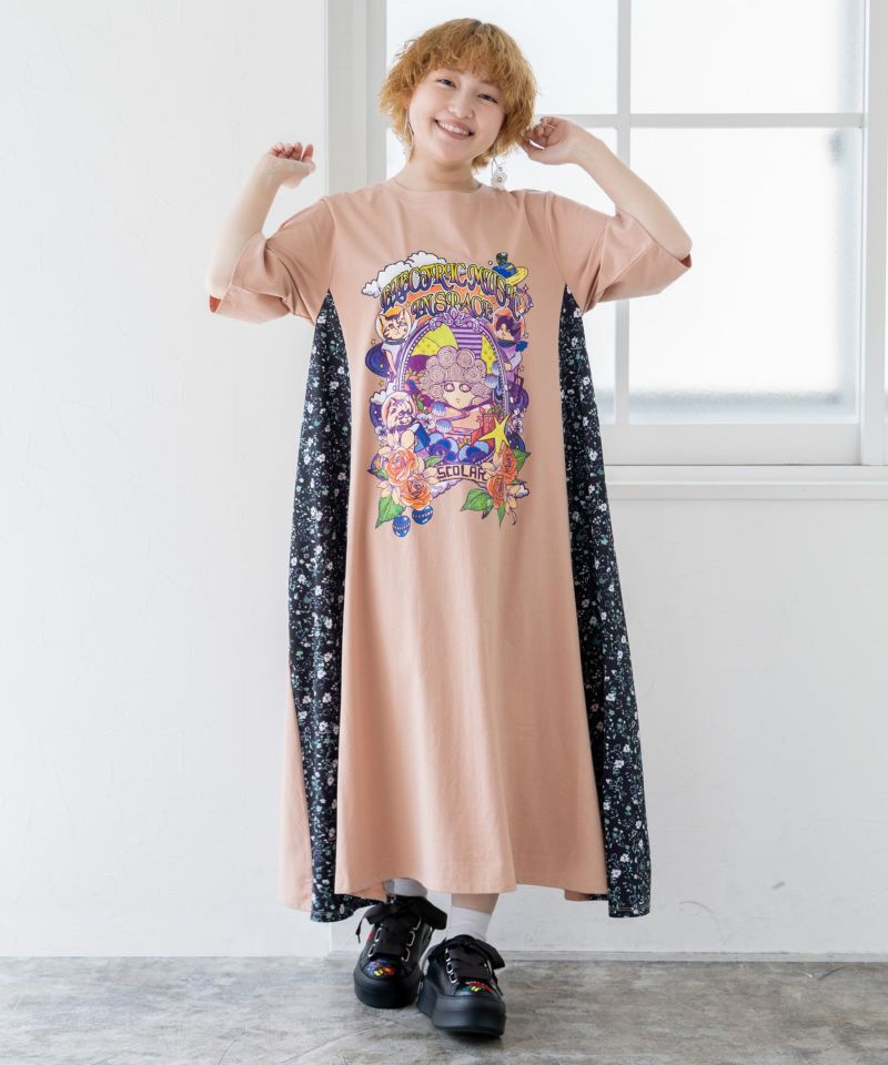 スカラー　152632：宇宙ネコとスカラーちゃん 小花柄切替ワンピース 152632：宇宙ネコとスカラーちゃん 小花柄切替ワンピースの通販