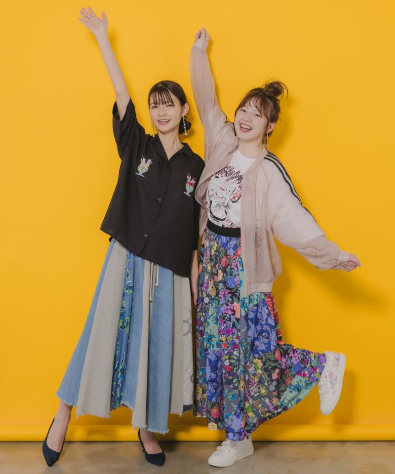 152645：花柄切替デニムスカートの通販-ScoLar 