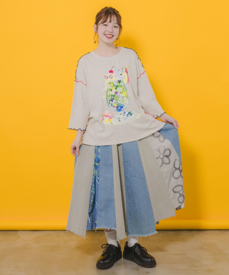 scolar スカラー　152645：花柄切替デニムスカート 152645：花柄切替デニムスカートの通販-ScoLar