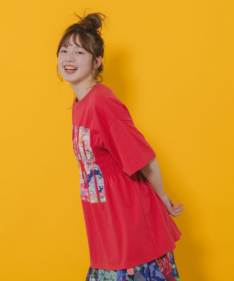 ☆スカラー　152665：SCRロゴ花柄 シャーリングTシャツ 152665：SCRロゴ花柄 シャーリングTシャツの通販-ScoLar