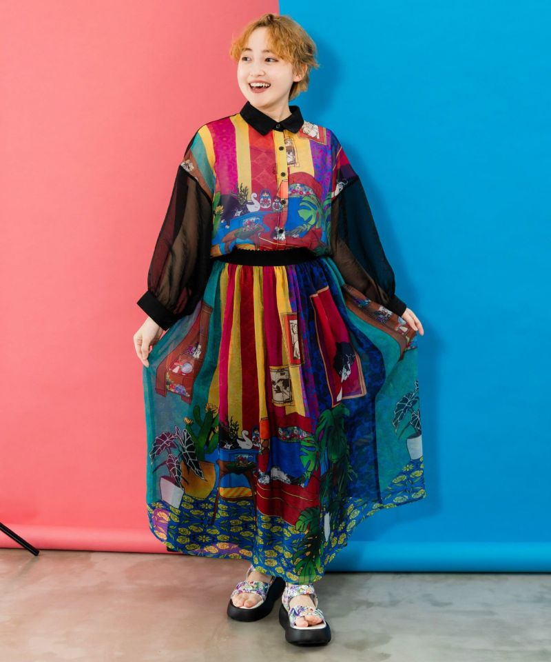 スカラー　152682：スカラールーム柄 オーガンジースカート 152682：スカラールーム柄 オーガンジースカートの通販-ScoLar