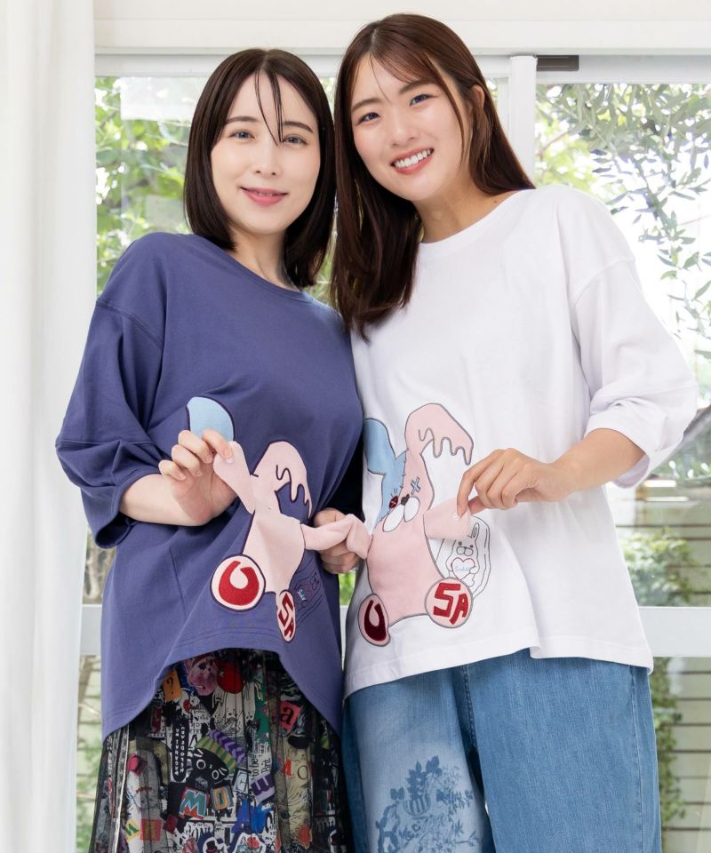 tシャツ 152764：ハグしてくれるウサギぬいアップリケTシャツ レディース 152764：ハグしてくれるウサギぬいアップリケTシャツの通販-ScoLar