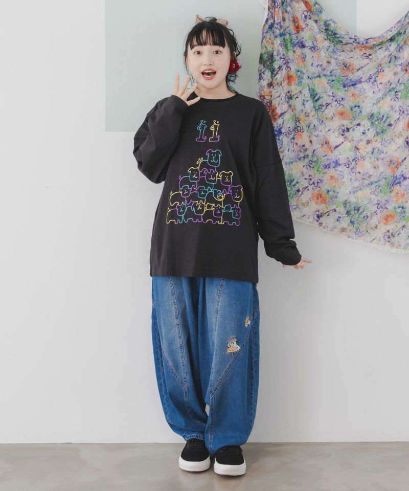 メーカー直売所 343142：11ぴきのワンワン 発泡プリントロングスリーブTシャツの Tシャツ(長袖+七分)