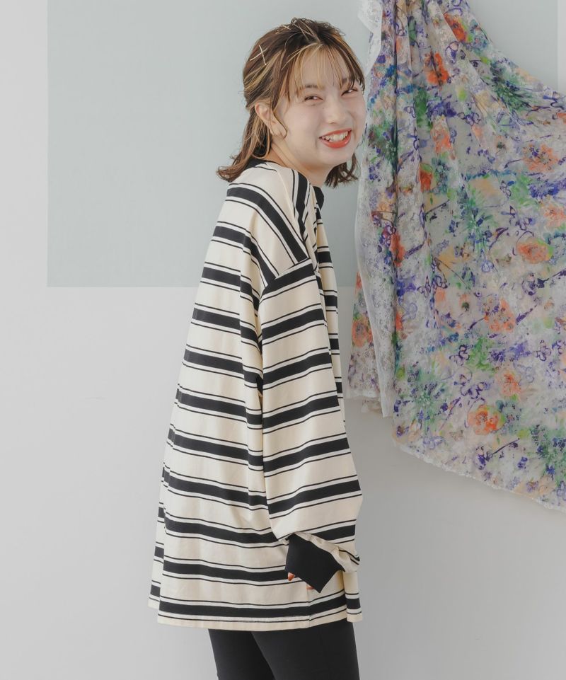 343147：クマ小僧刺繍 ボーダーロングスリーブTシャツの通販-ScoLar