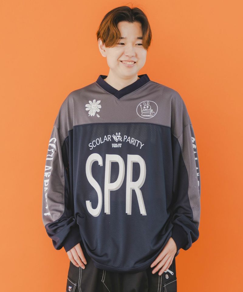 351118：SPRロゴ柄メッシュ切替ロングスリーブTシャツの通販-ScoLar