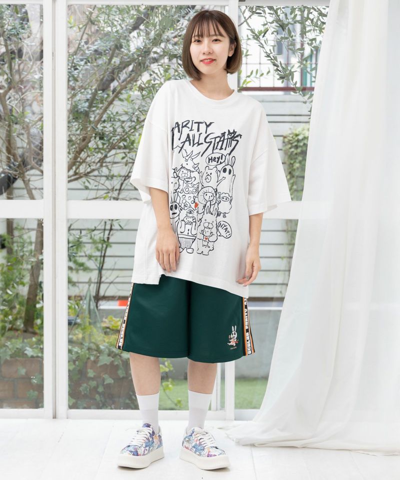 ScoLar Parity スカラーパリティ パパラビル ニューキャラクター BIG Tシャツ ビッグシルエット オーバーサイズ クルーネック ハート くまさん 352109 352109：パパラビル柄BIG-Tシャツの通販-ScoLar