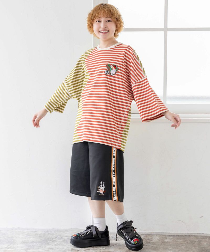 352108：おちりサンド刺繍 切替ボーダーTシャツの通販-ScoLar