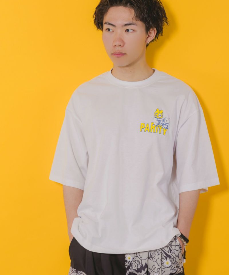 352110：クマとネコのアメフト柄 バック発泡プリントTシャツの