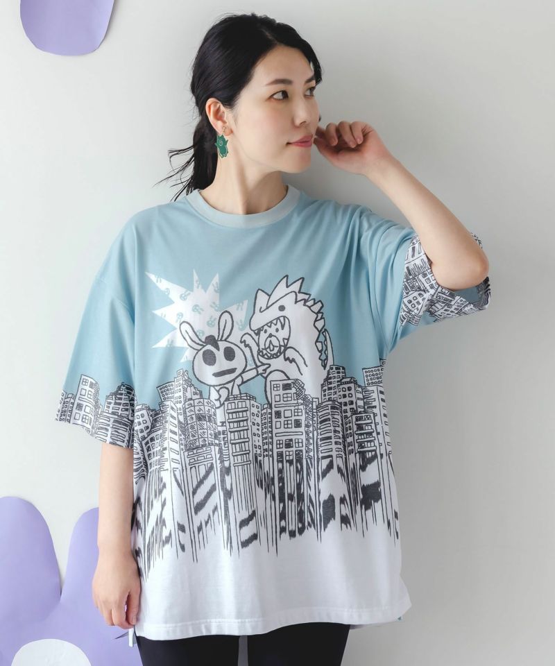 Tシャツ ScoLar Parity スカラー パリティ 352129 うさクマヒーローごっこ柄Tシャツ トップス カジュアル 原宿系 個性的 ユニセックス ポイント 352129：うさクマヒーローごっこ柄Tシャツの通販-ScoLar