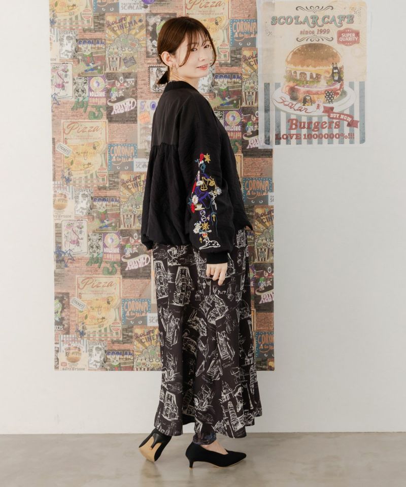 551201：異素材切替バルーンスリーブ 刺繍入りシアーブルゾンの