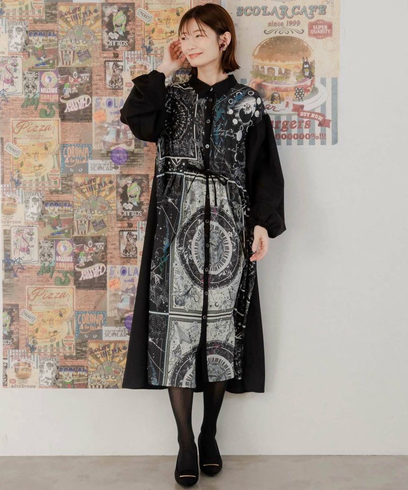格安SALEスタート!の商品をすべて 551209：天体柄パッチワーク風シャツワンピースの通販-ScoLar ワンピース
