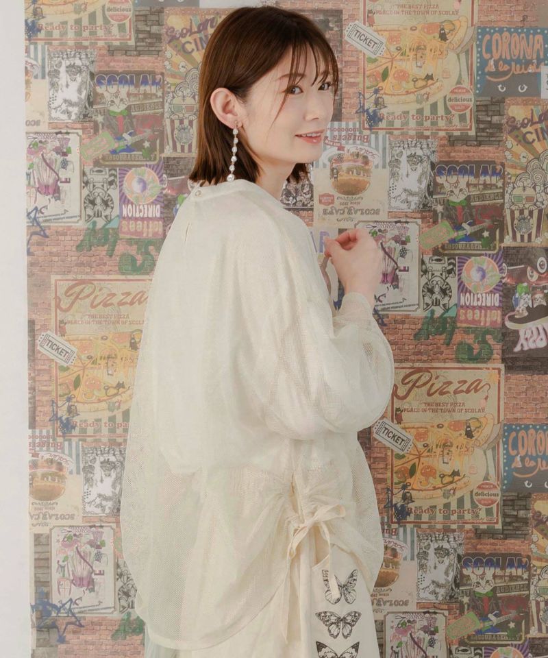 551222：ネコ花刺繍メッシュ重ねプルオーバーの通販-ScoLar