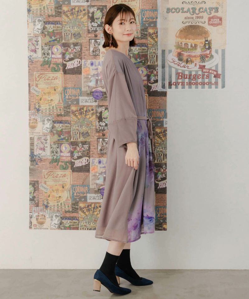 551225：咲き誇る大輪柄 シフォンワンピースの通販-ScoLar 