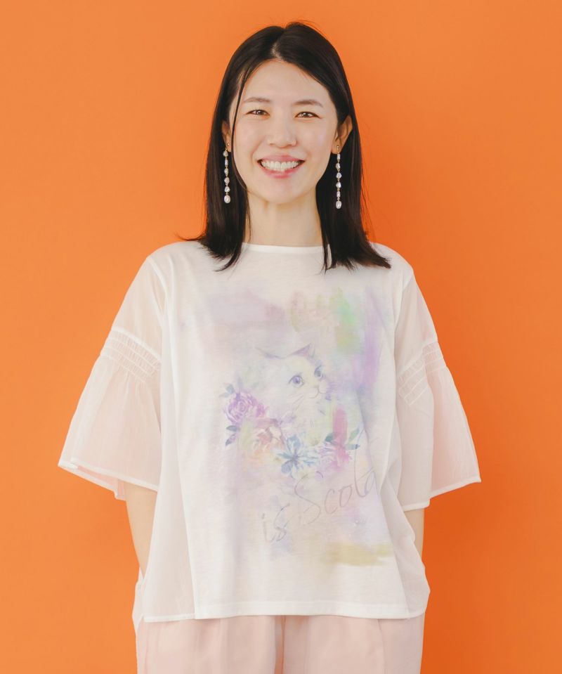 iS ScoLar - iS ScoLar ネコ柄シアー切替プルオーバー 551230：ネコ柄シアー切替プルオーバーの通販-ScoLar