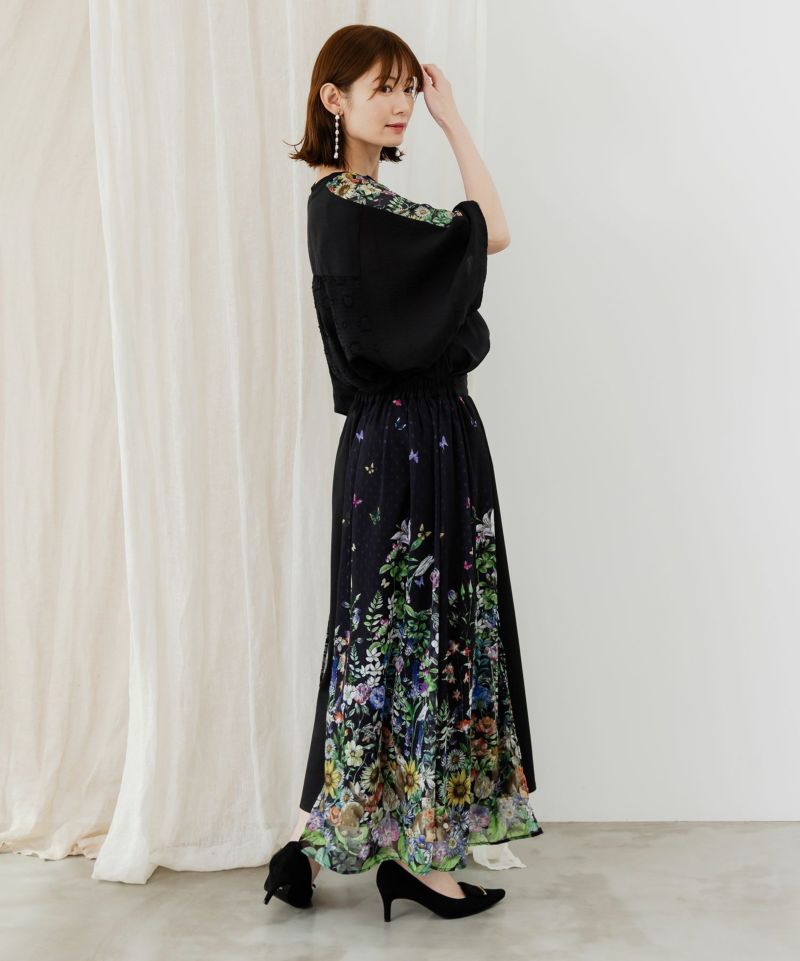 No.3909 美品 L ネイビー系 花柄メッシュ スカート☆社交ダンス