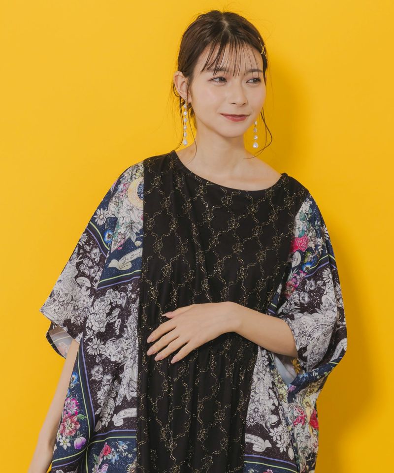 ☆イズスカラー　552224：星座と花柄チュール 異素材切替ワンピース 552224：星座と花柄チュール 異素材切替ワンピースの通販-ScoLar