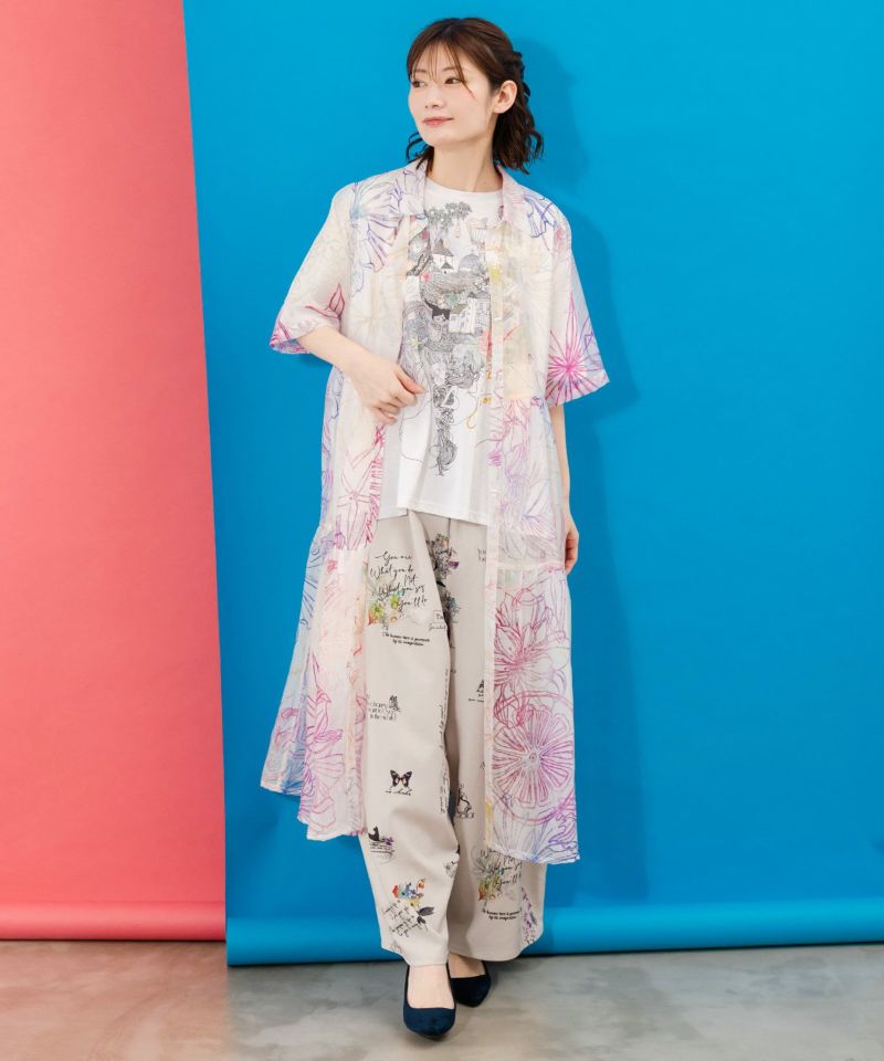 552250：花フルーツ柄シアーシャツワンピース（ワンピース）｜iS